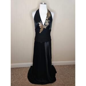 Adrianna Papell Black Embellished Backless Gown